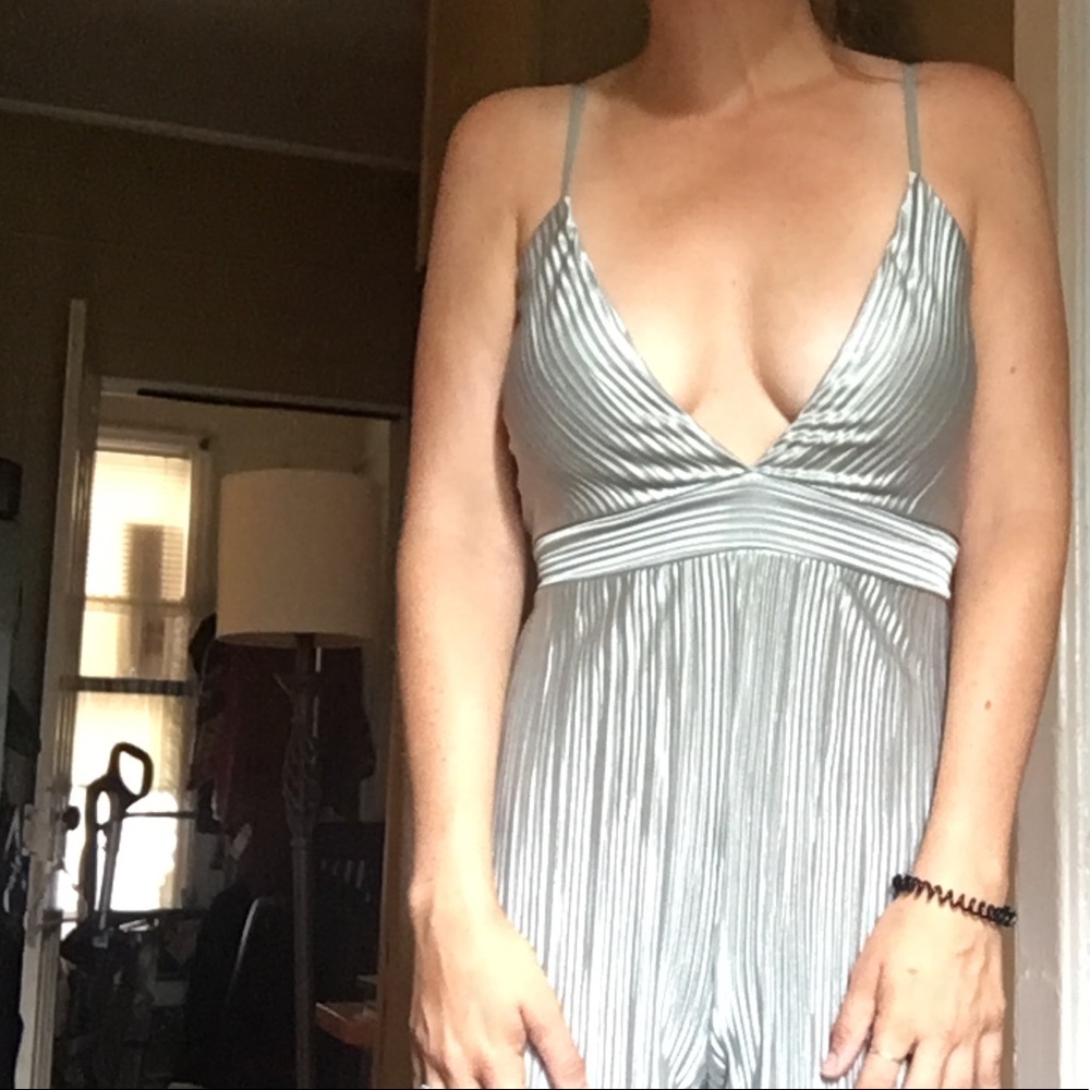 Teal Metallic, wide leg jumpsuit